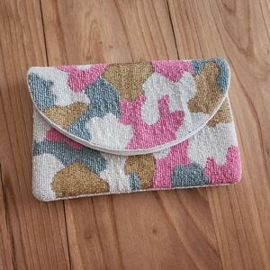 Pink, Gold, and Blue Camo Beaded Clutch - Envelope Bag